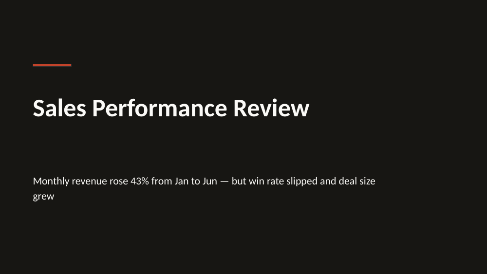 Title slide of the sales performance analysis example deck