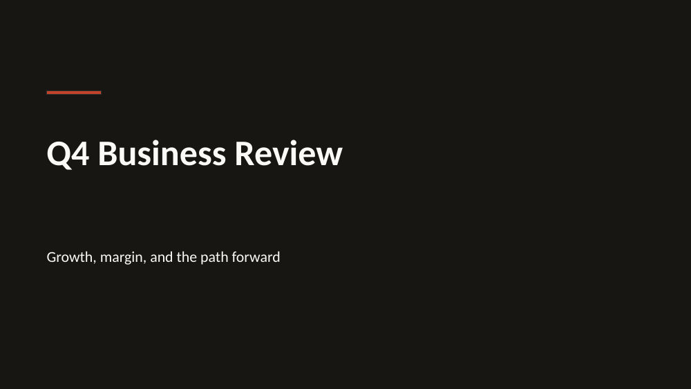Title slide of the quarterly business review example deck
